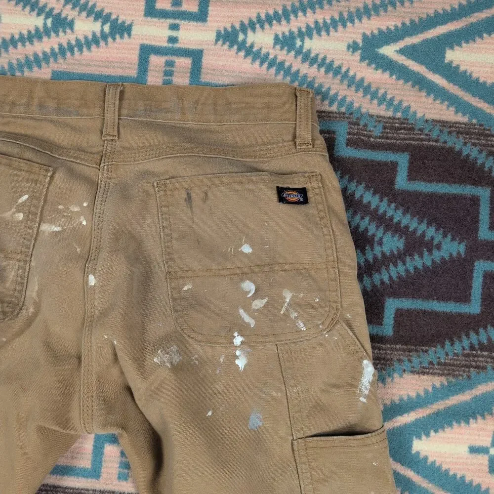 Dickies Carpenter Pants Mens Size 34x29 Tan Flex Straight Workwear Painted